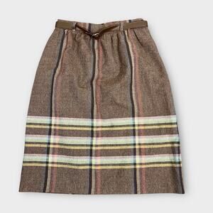 Vintage Wool Blend Skirt Size 6 Brown Striped Tweed Academia Preppy 60s
